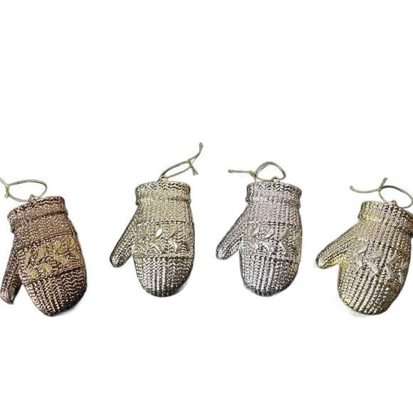 Ornaments Bundle of 4 Mitten Christmas Tree Ornaments (Bronze, Gold & Silver) - Picture 1 of 13